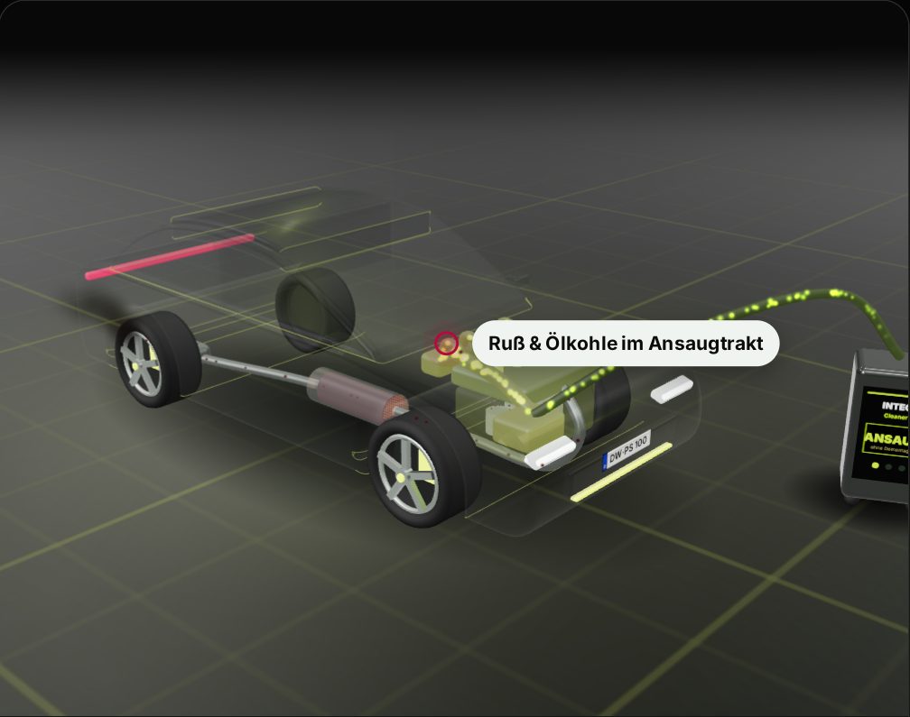 Reinigungsnebel im Ansaugtrakt des 3D-Modells
